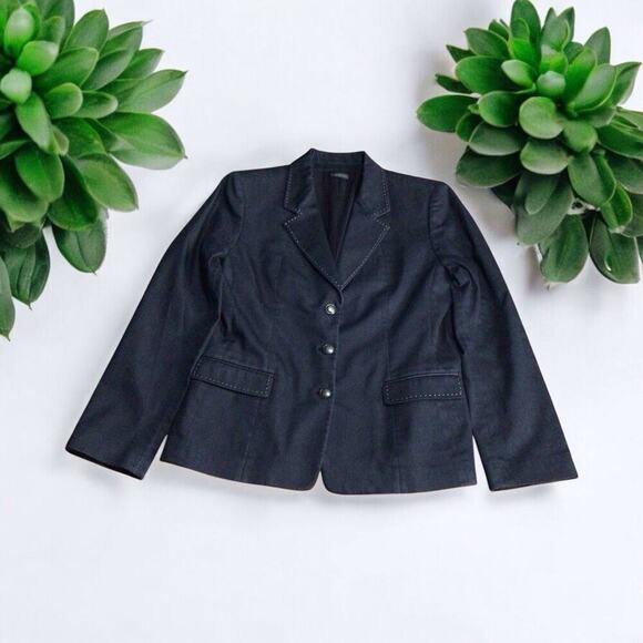 Tahari Blazer Jacket Women’s 14 Navy Blue 3-Button Long Sleeve Contrast Stitch - Picture 1 of 9